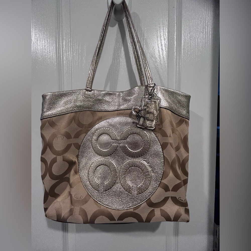 Coach Metallic Gold Hue and Tan Monogram Tote